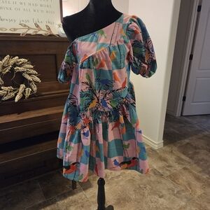 Tropical Print Off-Shoulder Dress
